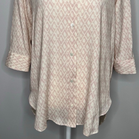 Amina Rubinacci Button Up Shirt Size 42‎ Small Pink Stretch Silk 3/4 Sleeves - Picture 5 of 12